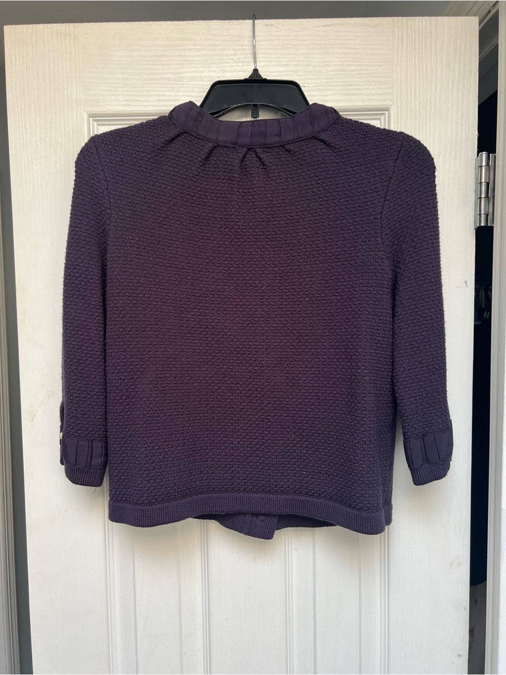 EUC Ann Taylor Plum Knit Cardigan with Neck Bow and pockets size medium - Picture 9 of 9